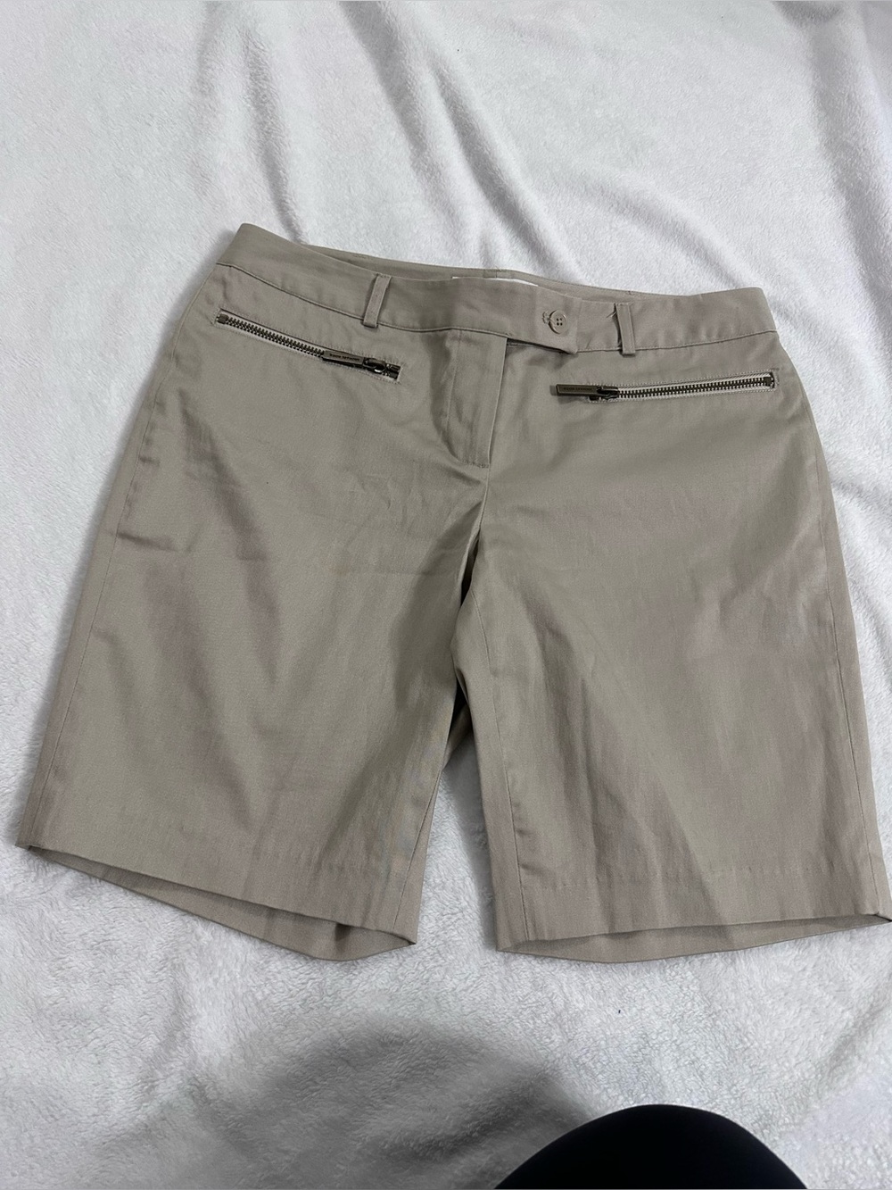 Michael Kors Taupe Bermuda Shorts with Front Zip Pockets